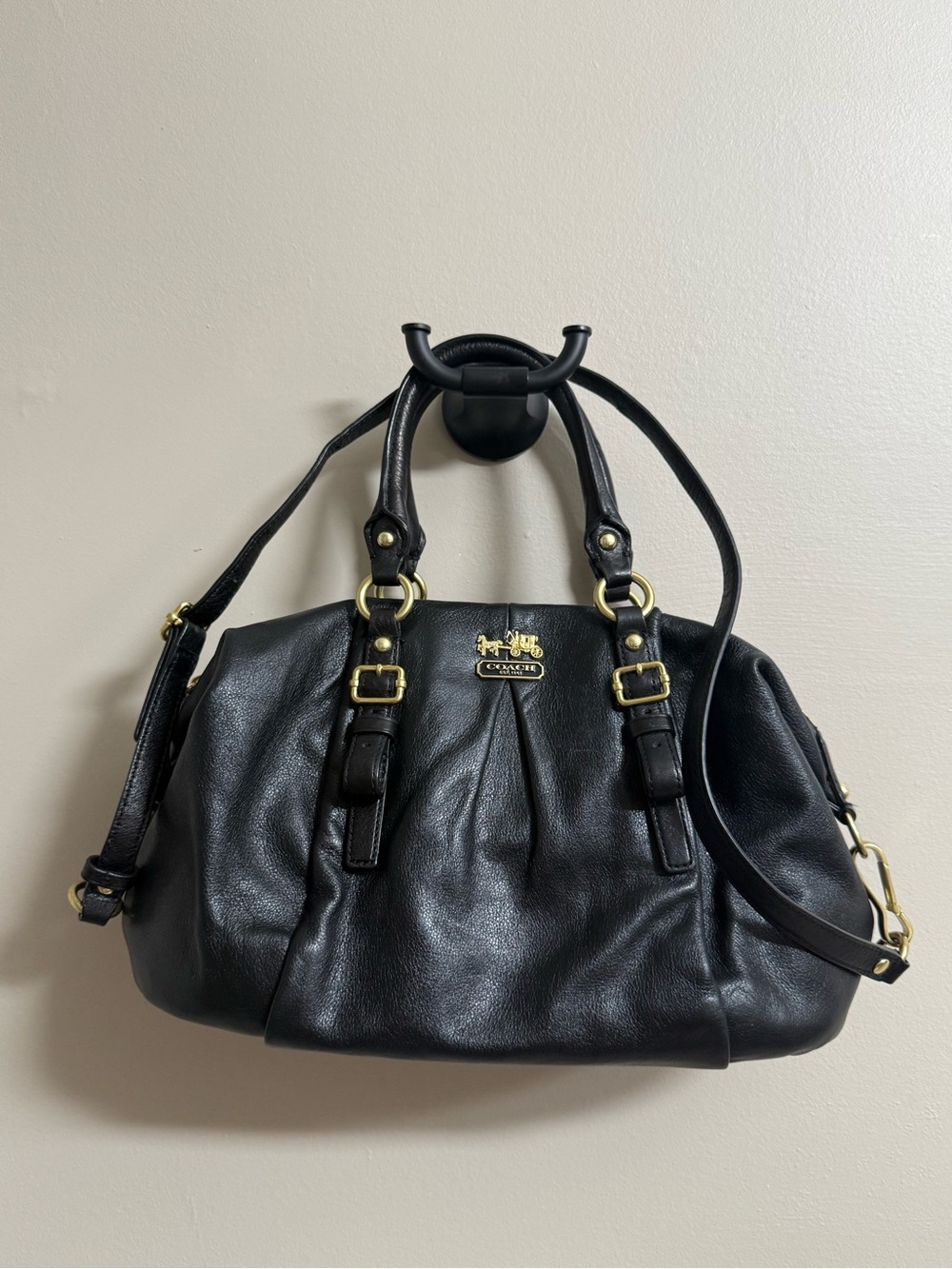 Coach Black Leather Satchel with Gold-Tone Accents